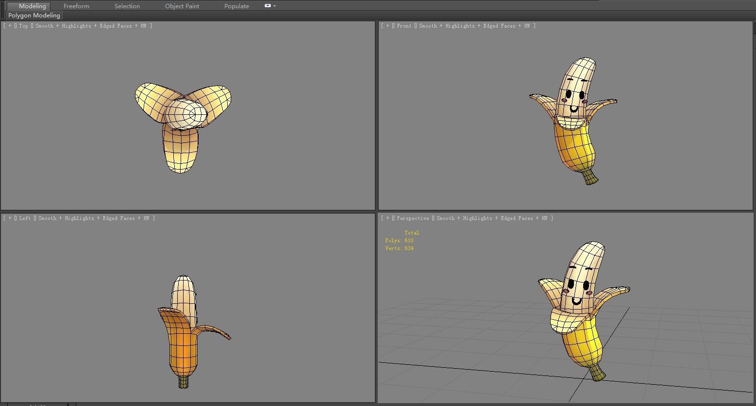 Cartoon banana mascot Low-poly 3D model_5