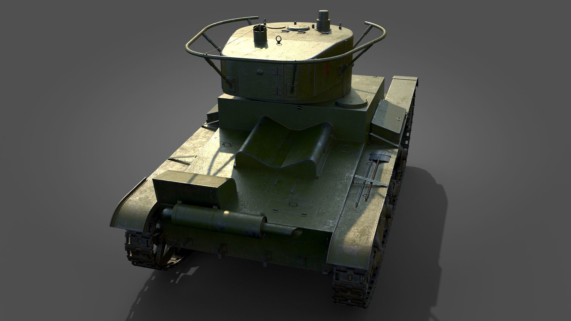 Low Poly Soviet Light Tank T-26RT Low-poly 3D model_8