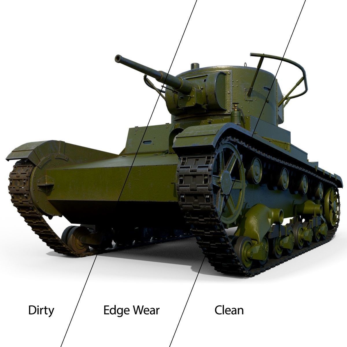 Low Poly Soviet Light Tank T-26RT Low-poly 3D model_2