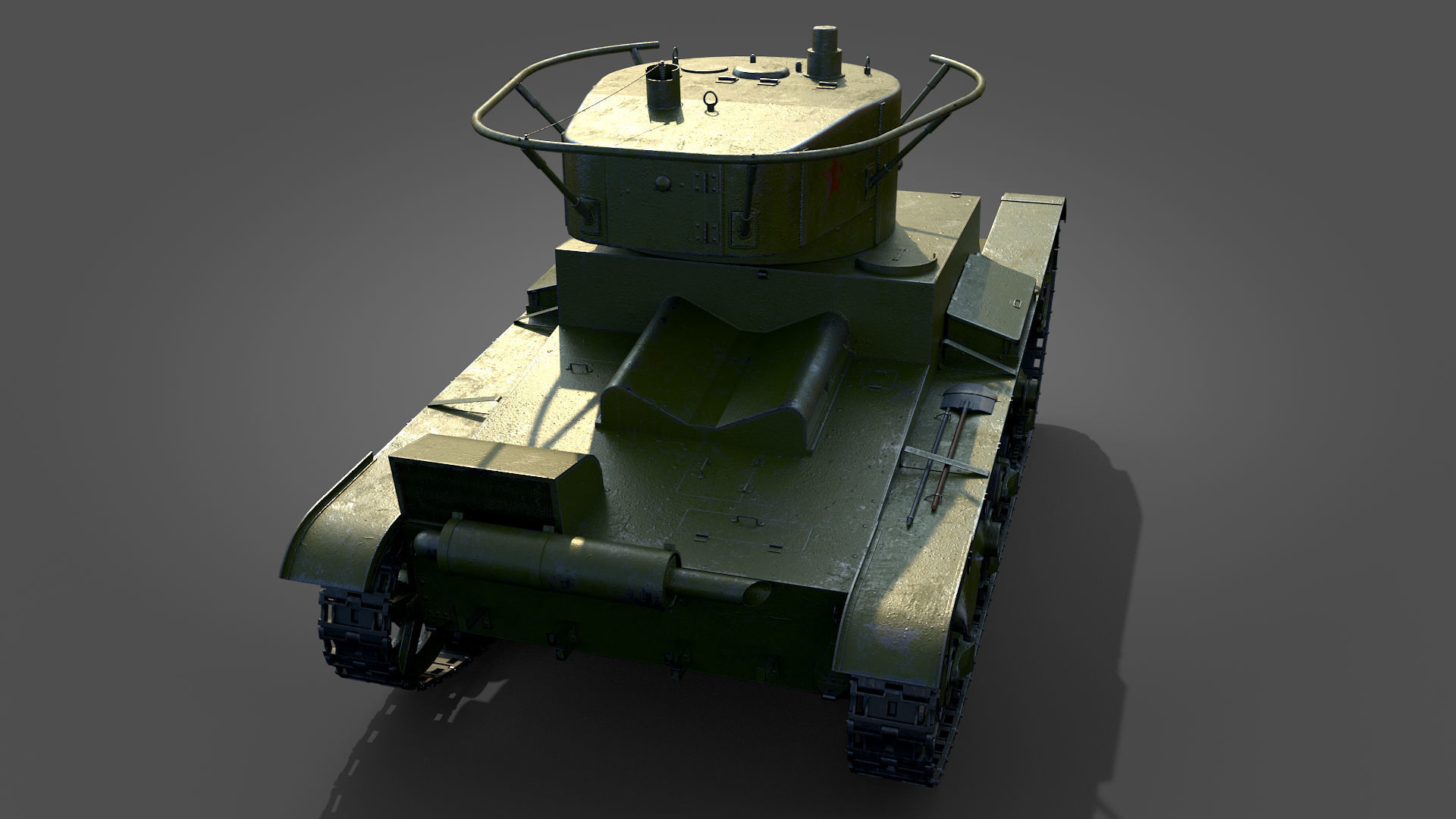 Low Poly Soviet Light Tank T-26RT Low-poly 3D model_29