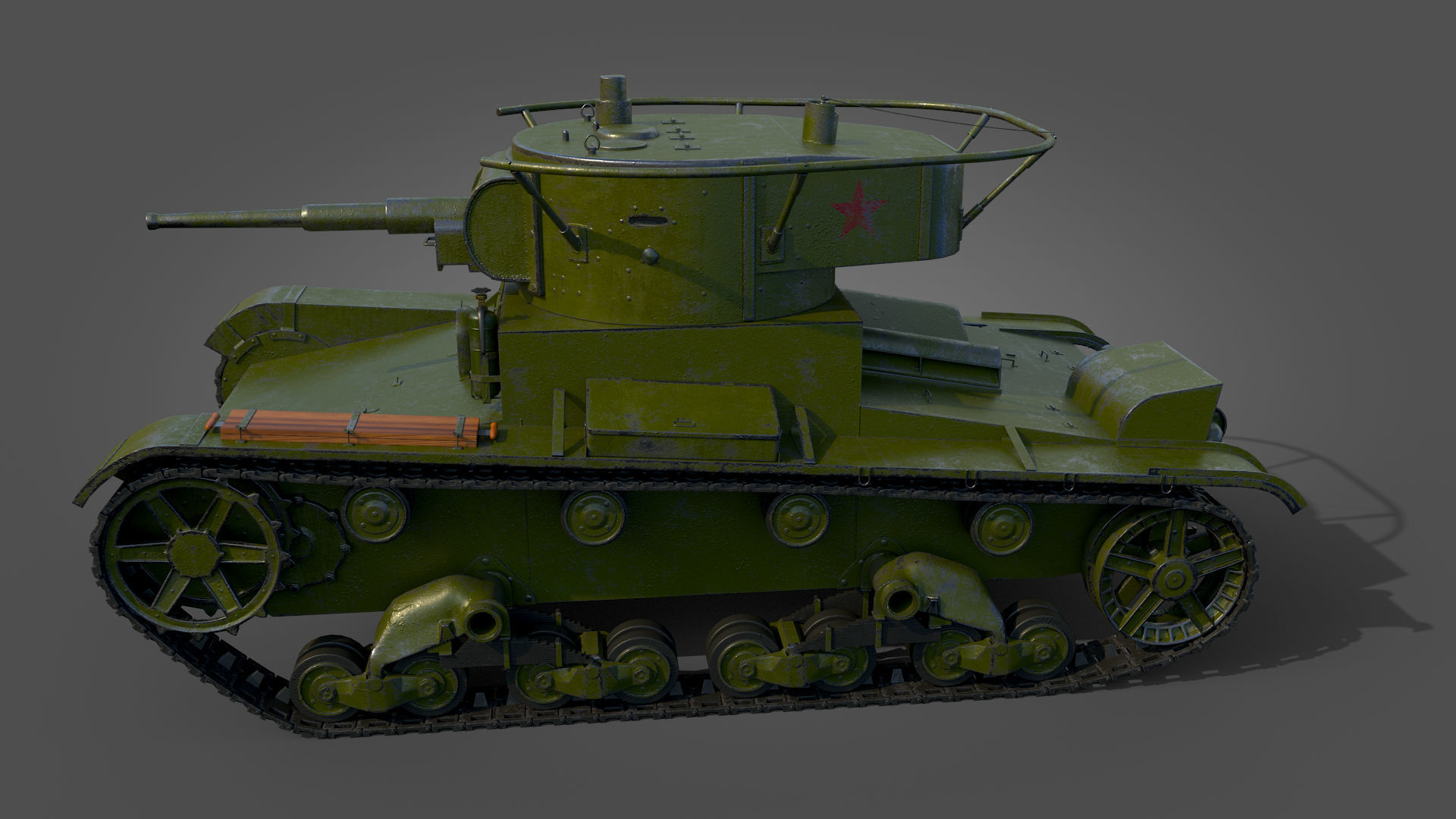 Low Poly Soviet Light Tank T-26RT Low-poly 3D model_28