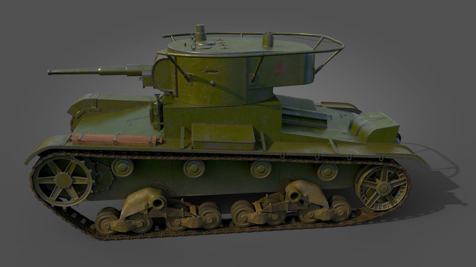 Low Poly Soviet Light Tank T-26RT Low-poly 3D model_7