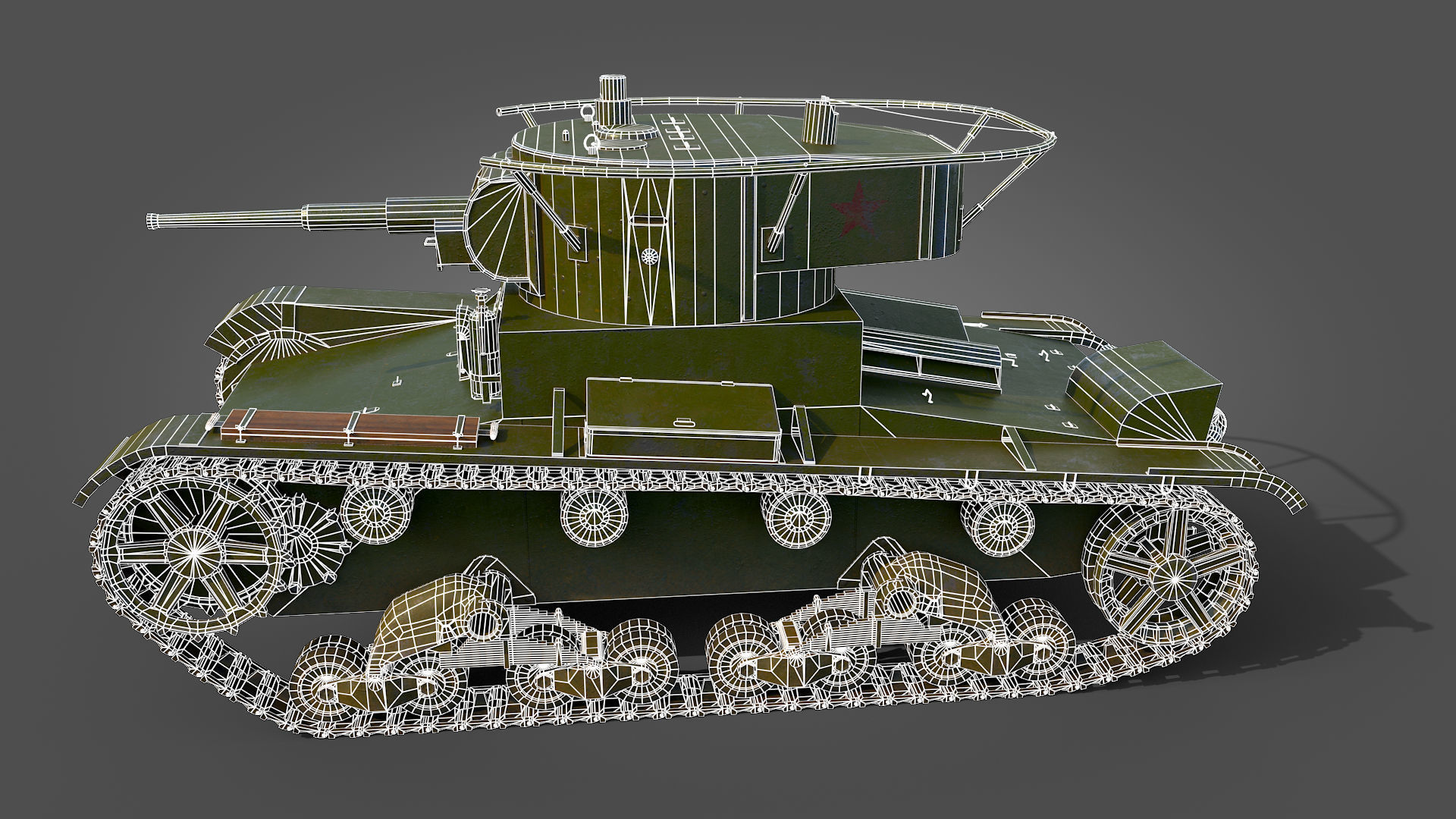Low Poly Soviet Light Tank T-26RT Low-poly 3D model_16