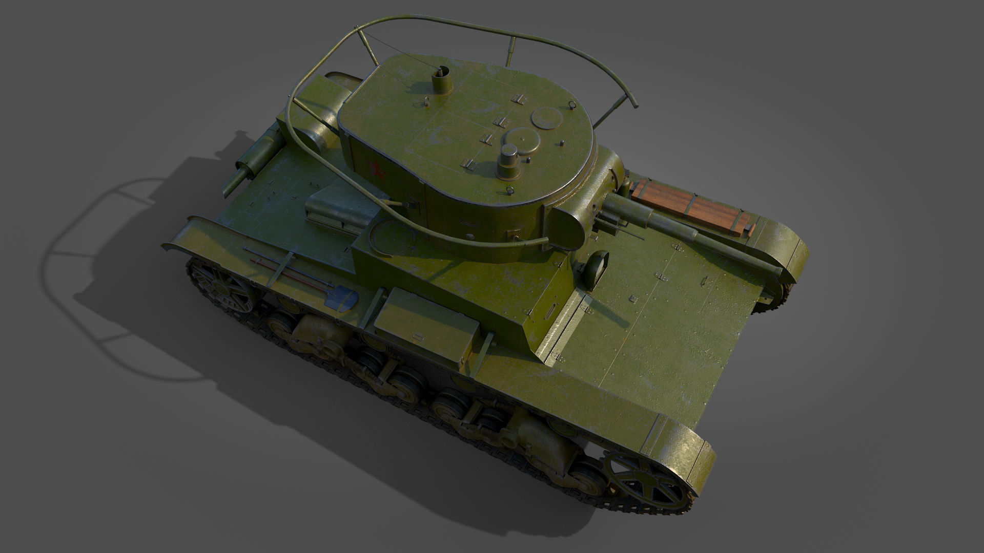 Low Poly Soviet Light Tank T-26RT Low-poly 3D model_5