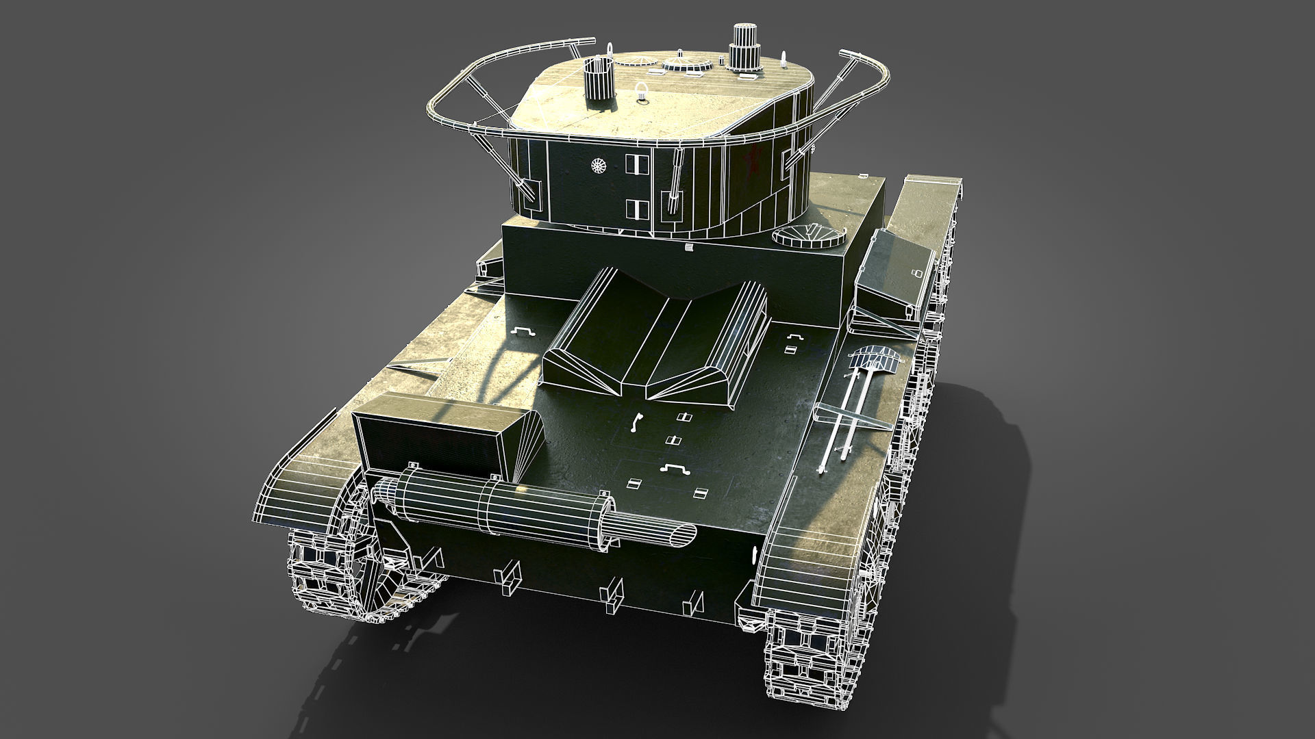 Low Poly Soviet Light Tank T-26RT Low-poly 3D model_17