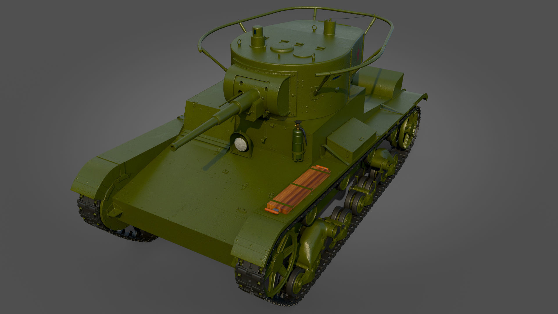 Low Poly Soviet Light Tank T-26RT Low-poly 3D model_19