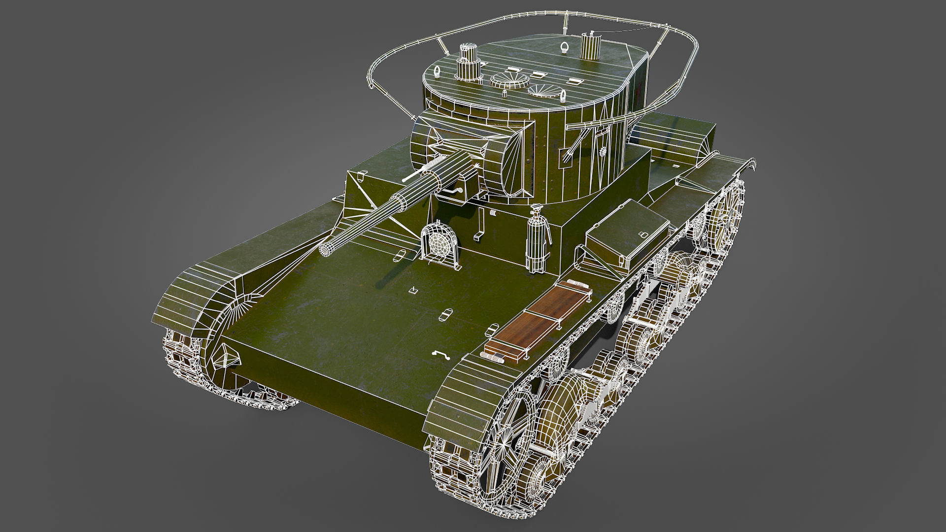 Low Poly Soviet Light Tank T-26RT Low-poly 3D model_12