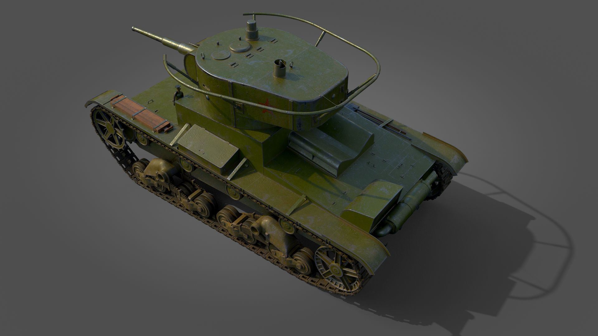 Low Poly Soviet Light Tank T-26RT Low-poly 3D model_6
