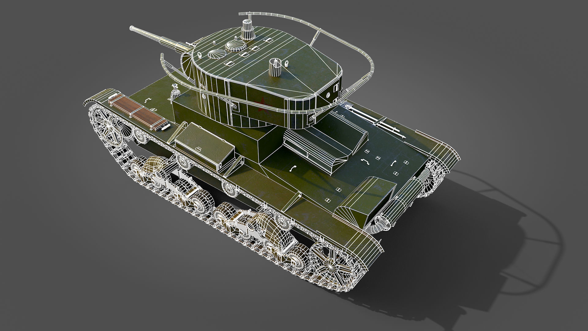 Low Poly Soviet Light Tank T-26RT Low-poly 3D model_15