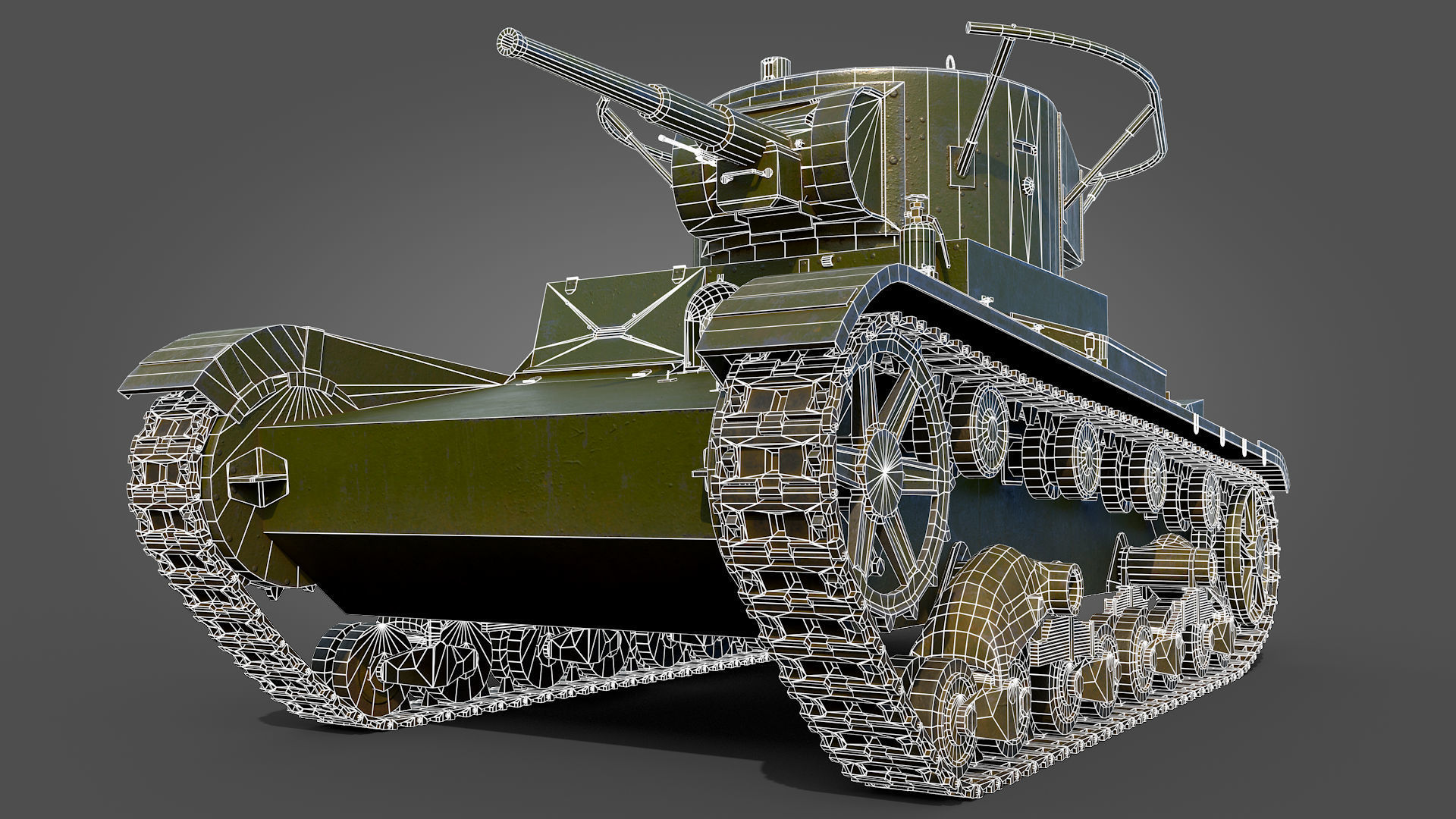 Low Poly Soviet Light Tank T-26RT Low-poly 3D model_13
