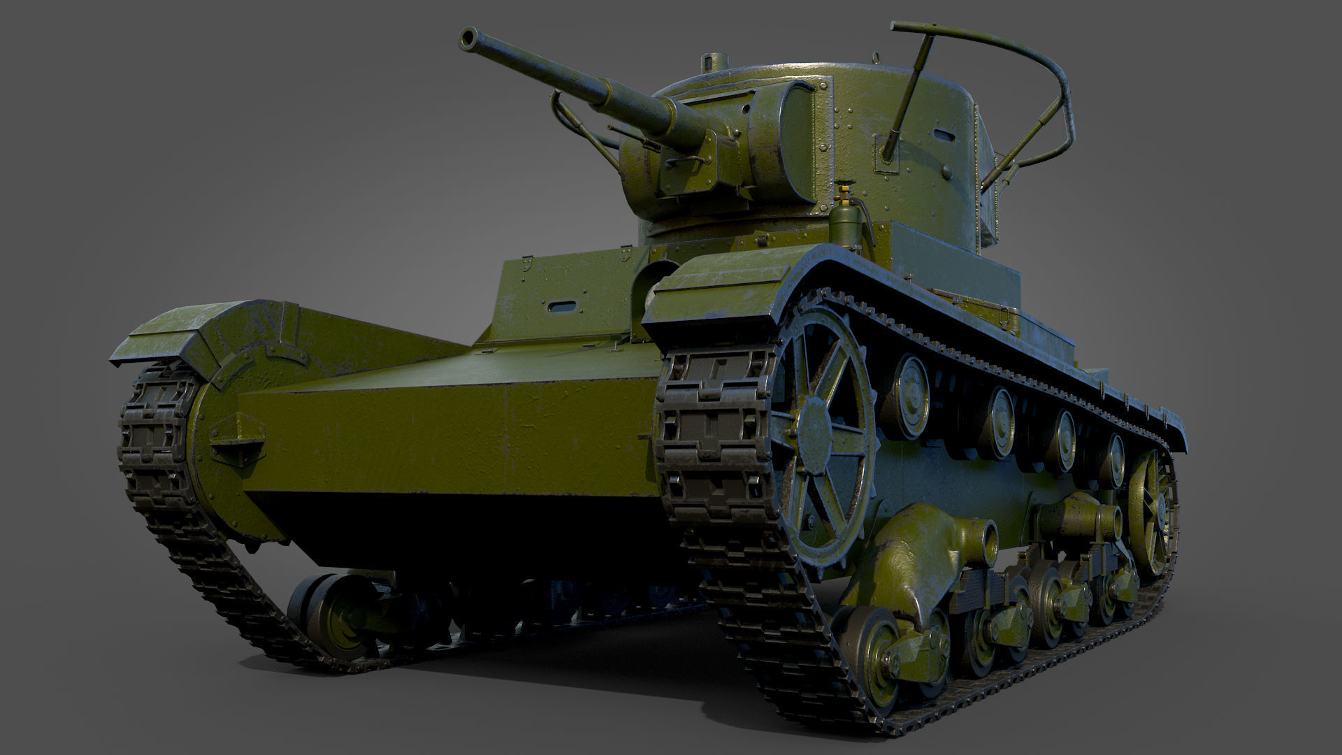 Low Poly Soviet Light Tank T-26RT Low-poly 3D model_24