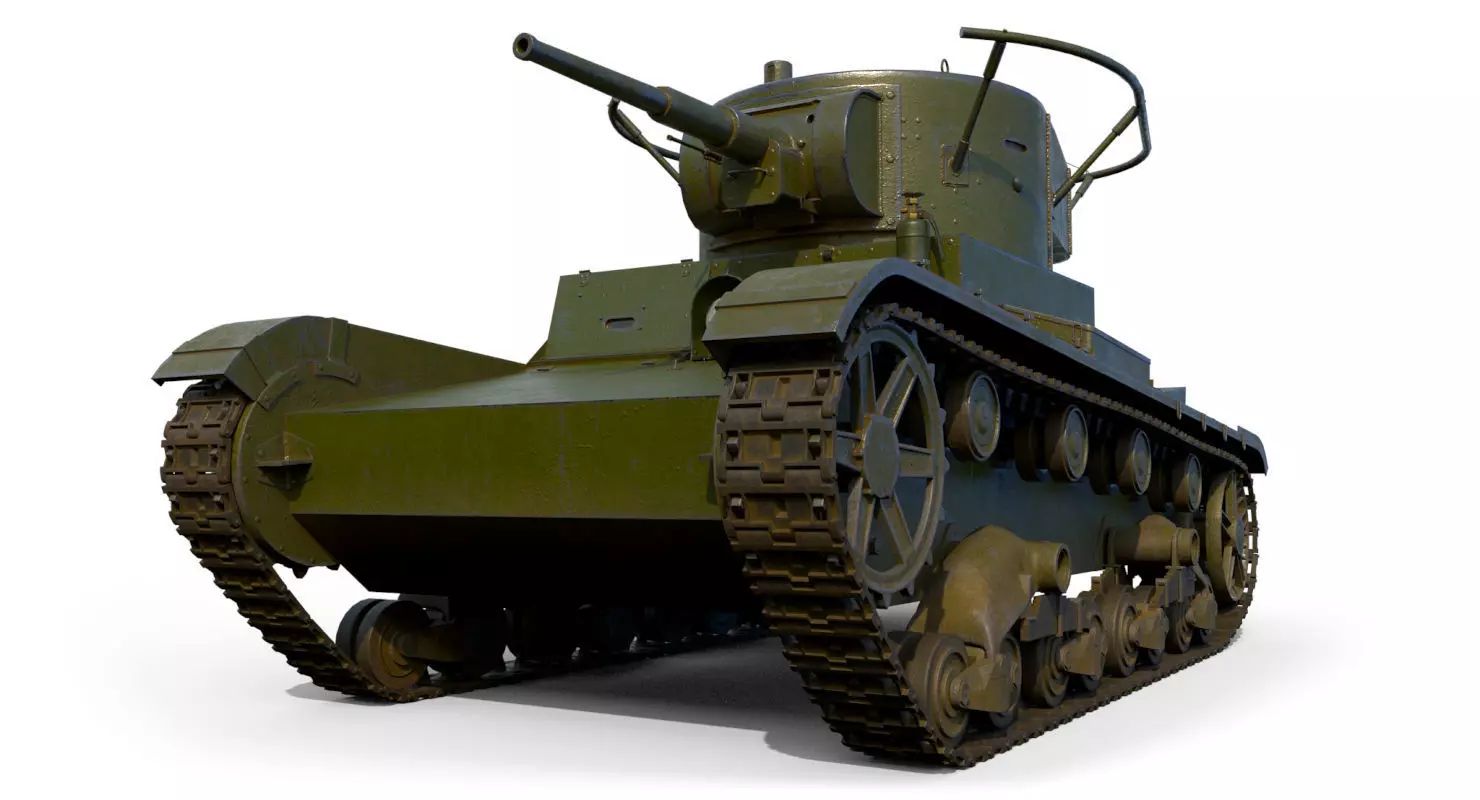 Low Poly Soviet Light Tank T-26RT Low-poly 3D model_0