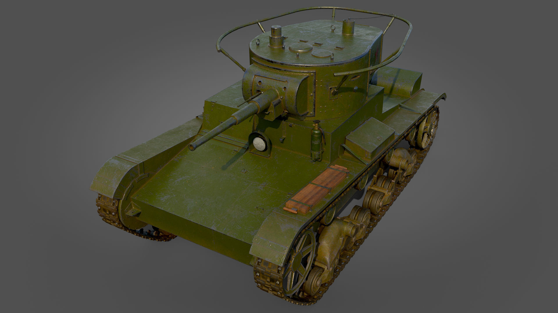 Low Poly Soviet Light Tank T-26RT Low-poly 3D model_4