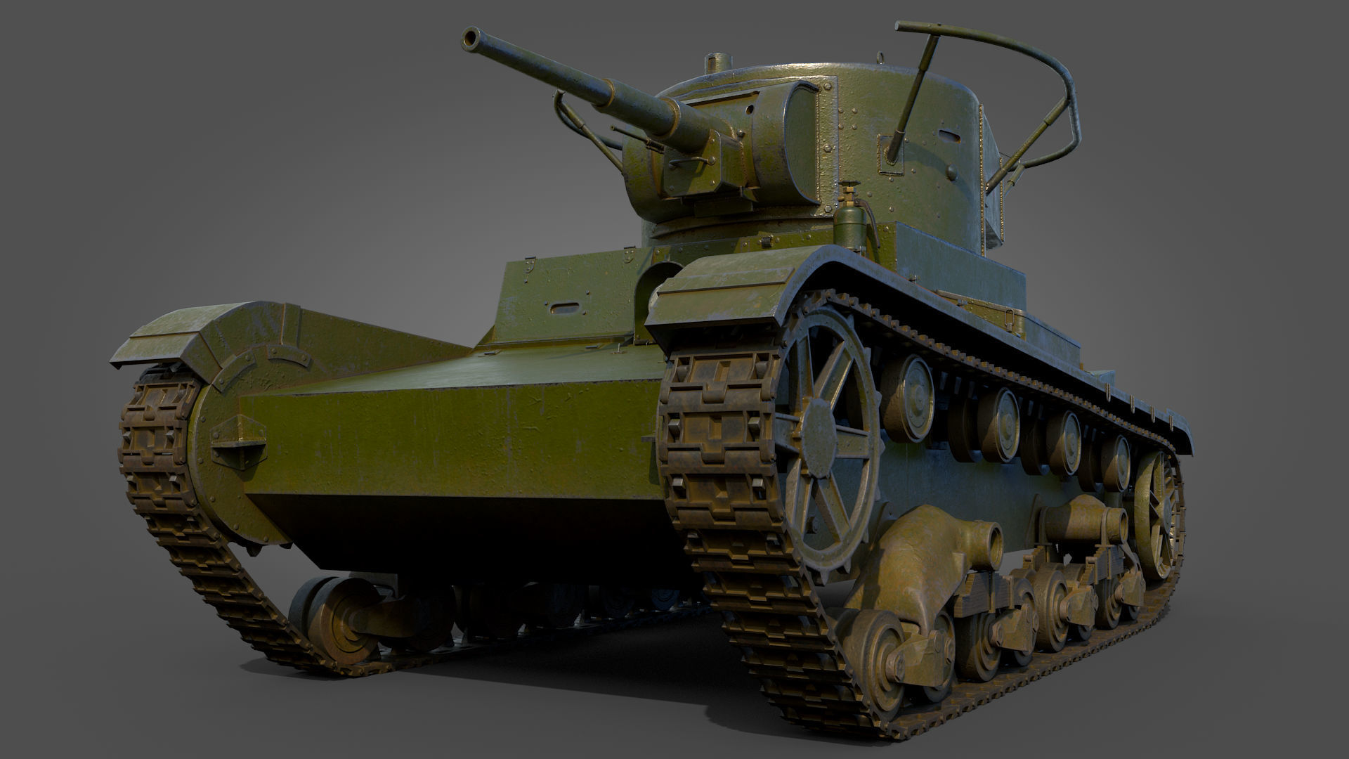 Low Poly Soviet Light Tank T-26RT Low-poly 3D model_3