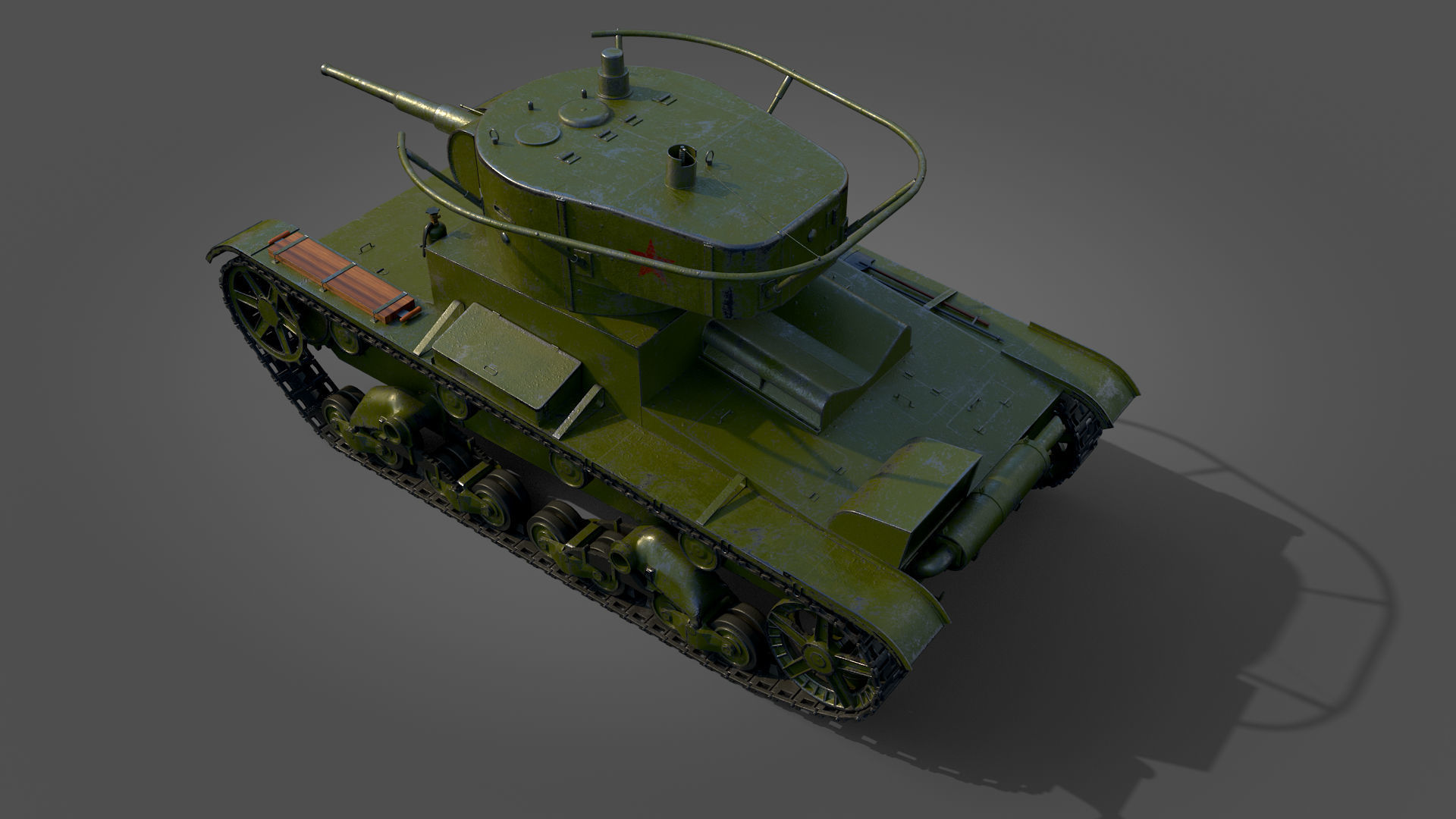 Low Poly Soviet Light Tank T-26RT Low-poly 3D model_27