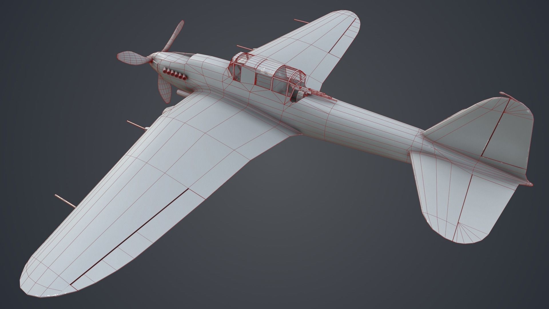 Low Poly Ilyushin IL-2 Shturmovik Low-poly 3D model_8