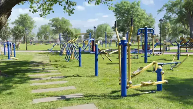 Outdoor Fitness Equipment Low-poly 3D model