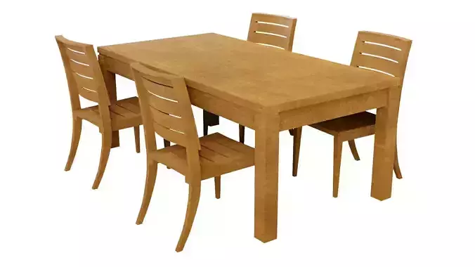 Wooden Table and Chairs 3D Model  Low-poly 3D model
