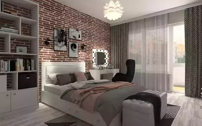 Modern Teen Bedroom Interior Scene