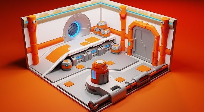 Scifi space corridor Low-poly 3D model