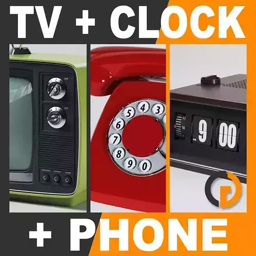 Retro Television Set Flip Clock and Telephone