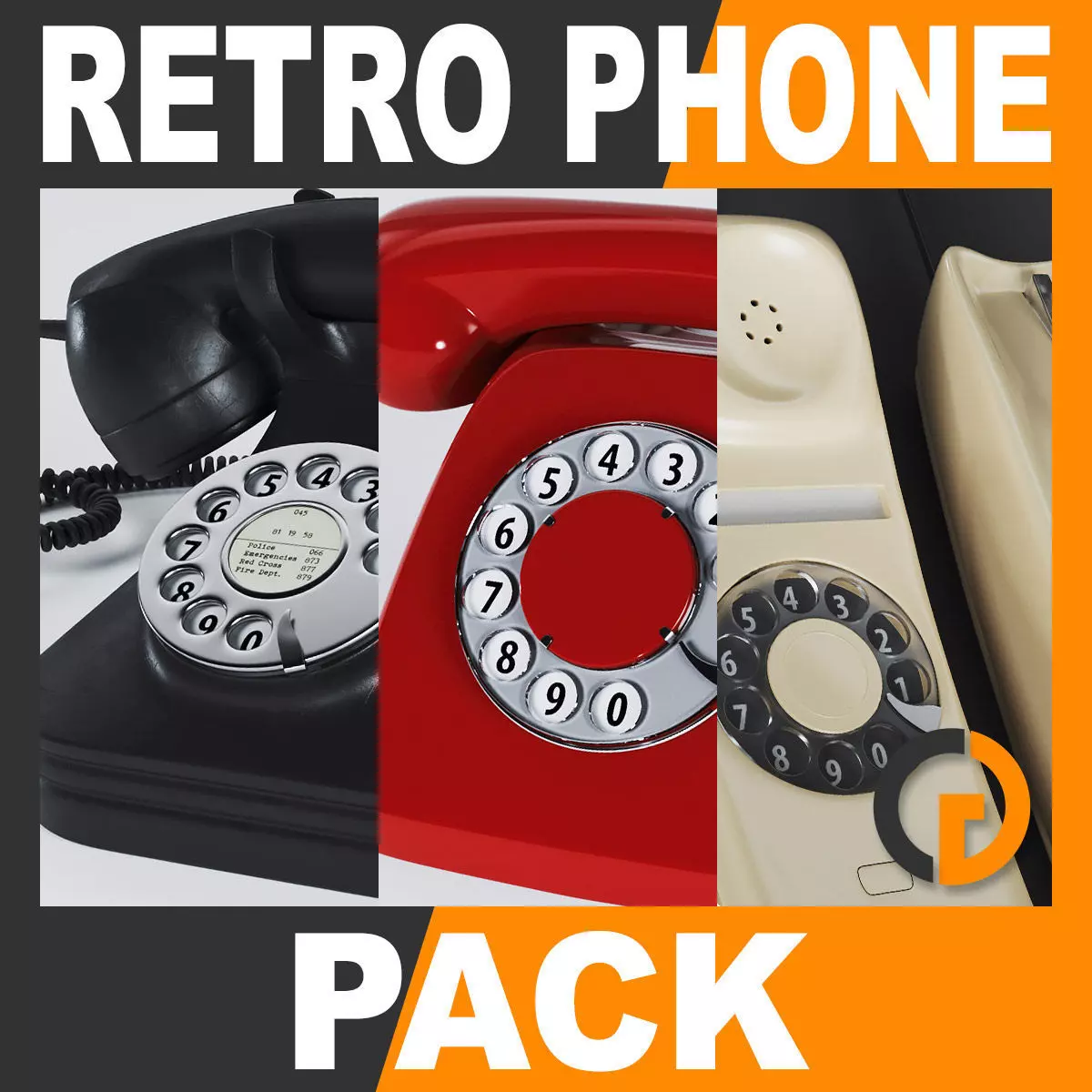 Retro Telephones Pack 3D model