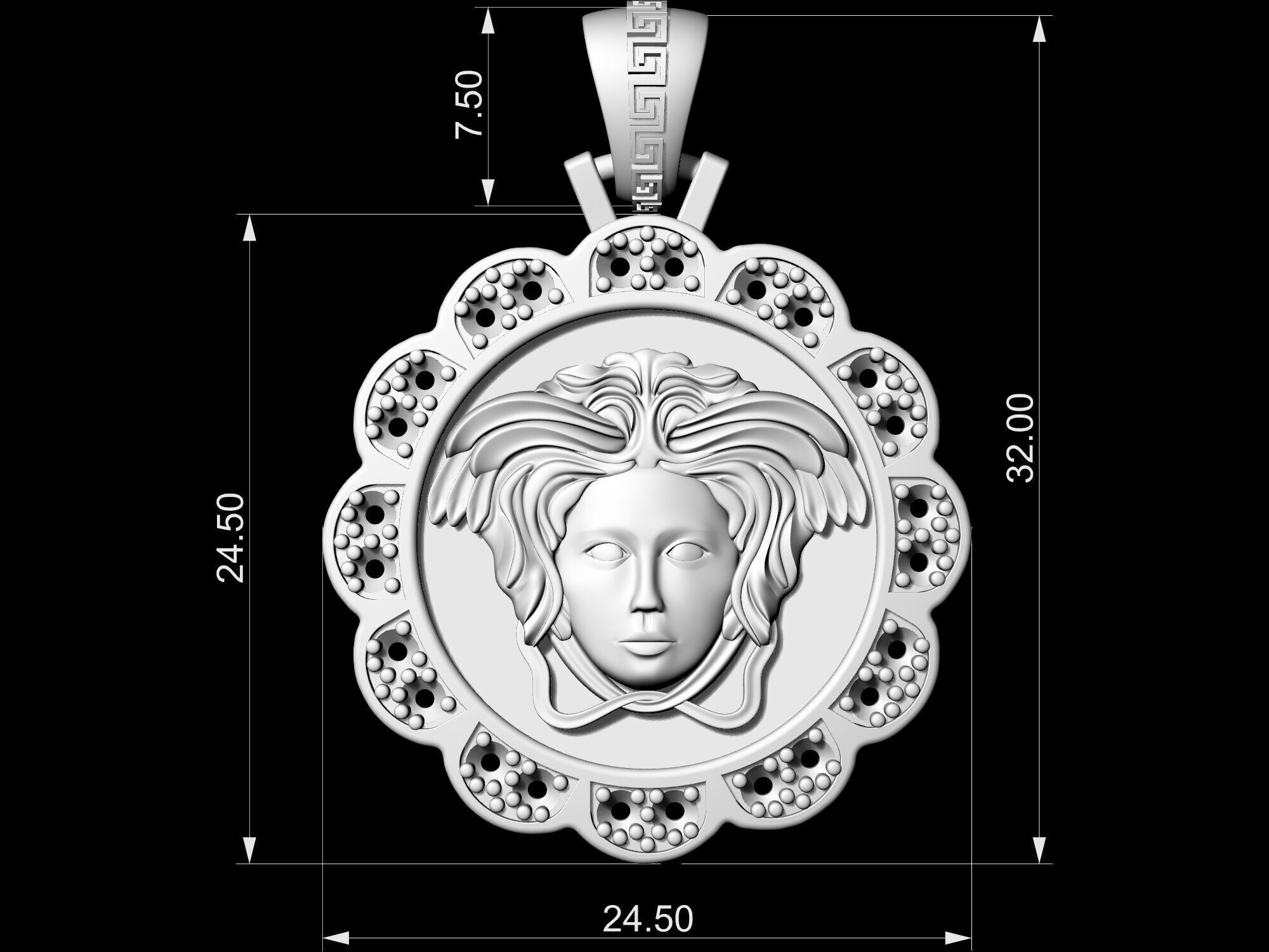 Medusa in Rose pendant 3D print model_11