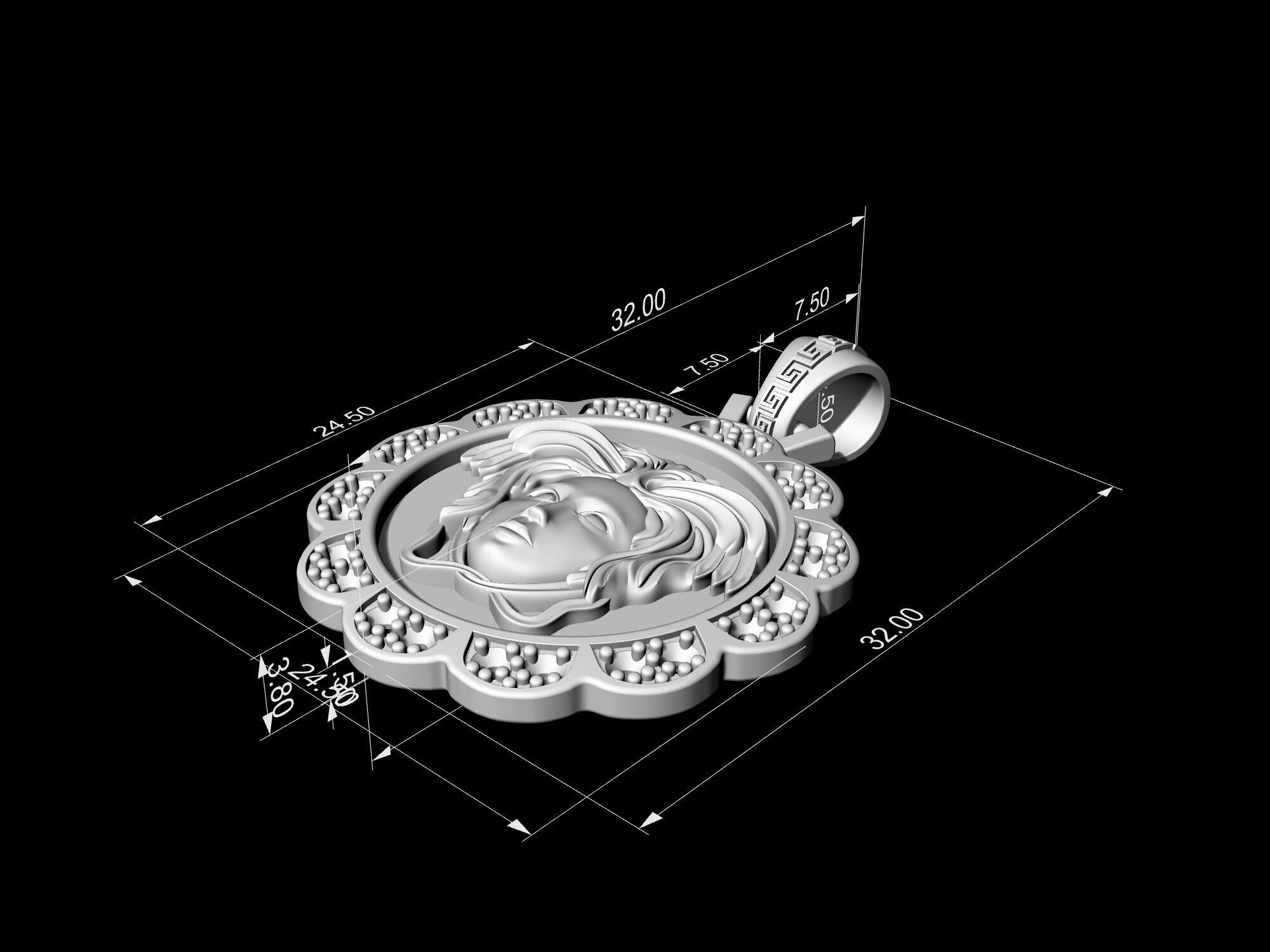 Medusa in Rose pendant 3D print model_13