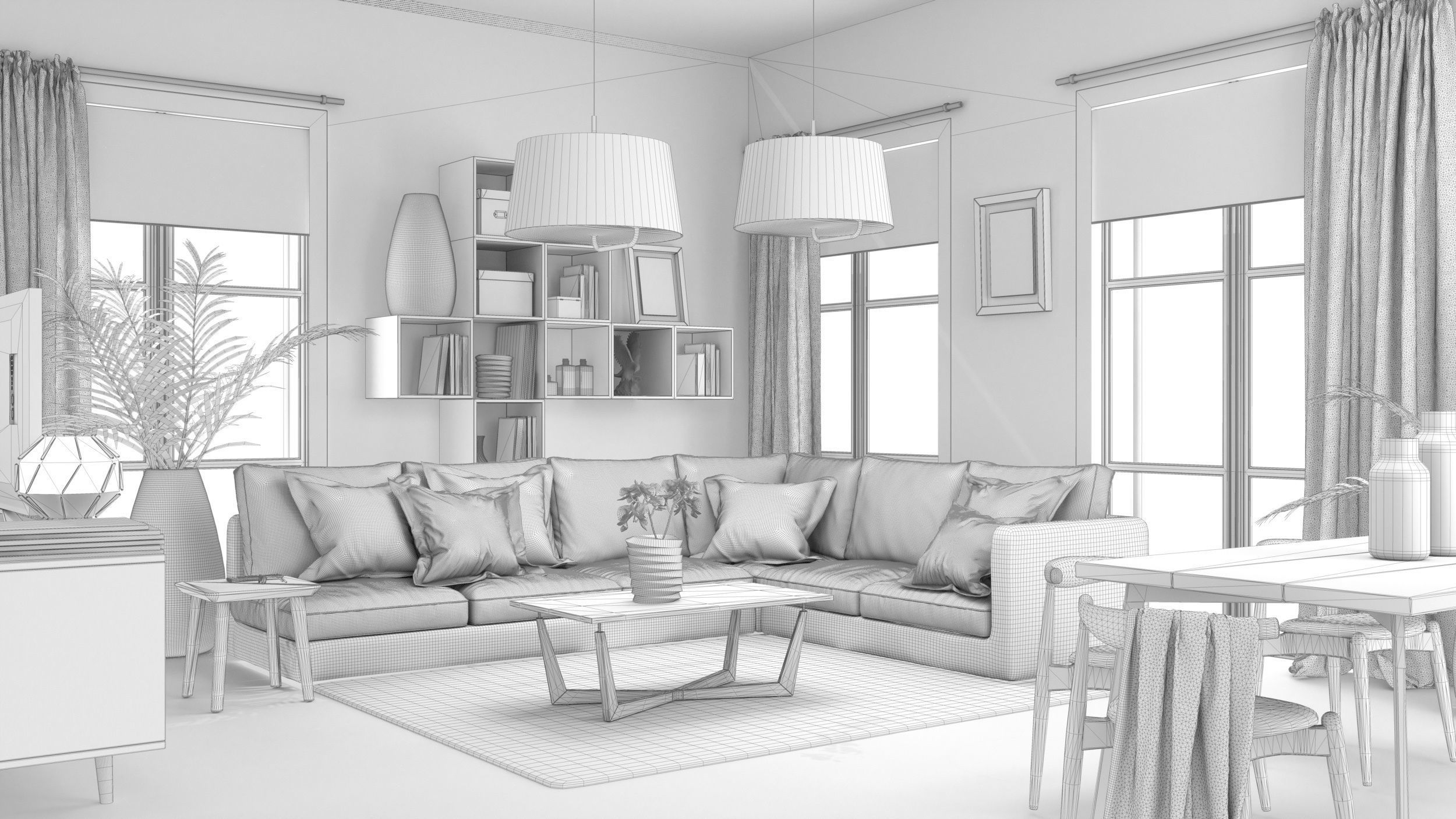 Living Room Octane Render 3D model_2