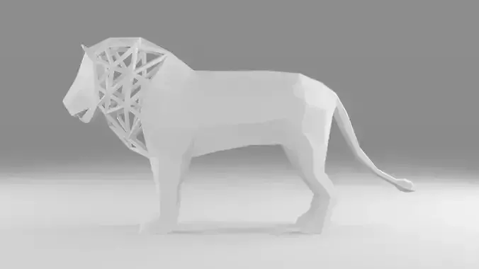 Low Poly Lion wooden sculpture of horse