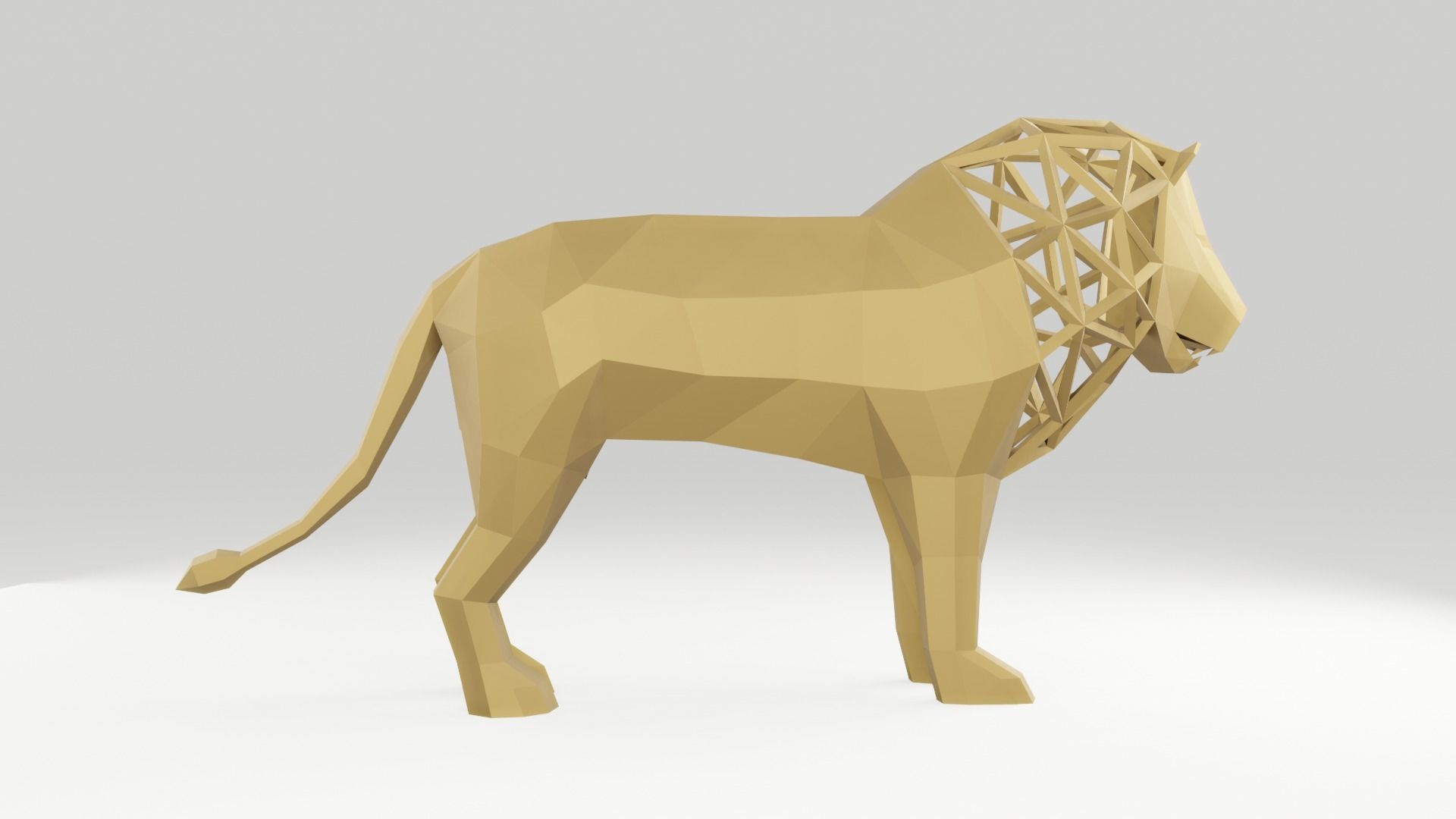 Low Poly Lion wooden sculpture of horse Low-poly 3D model_3