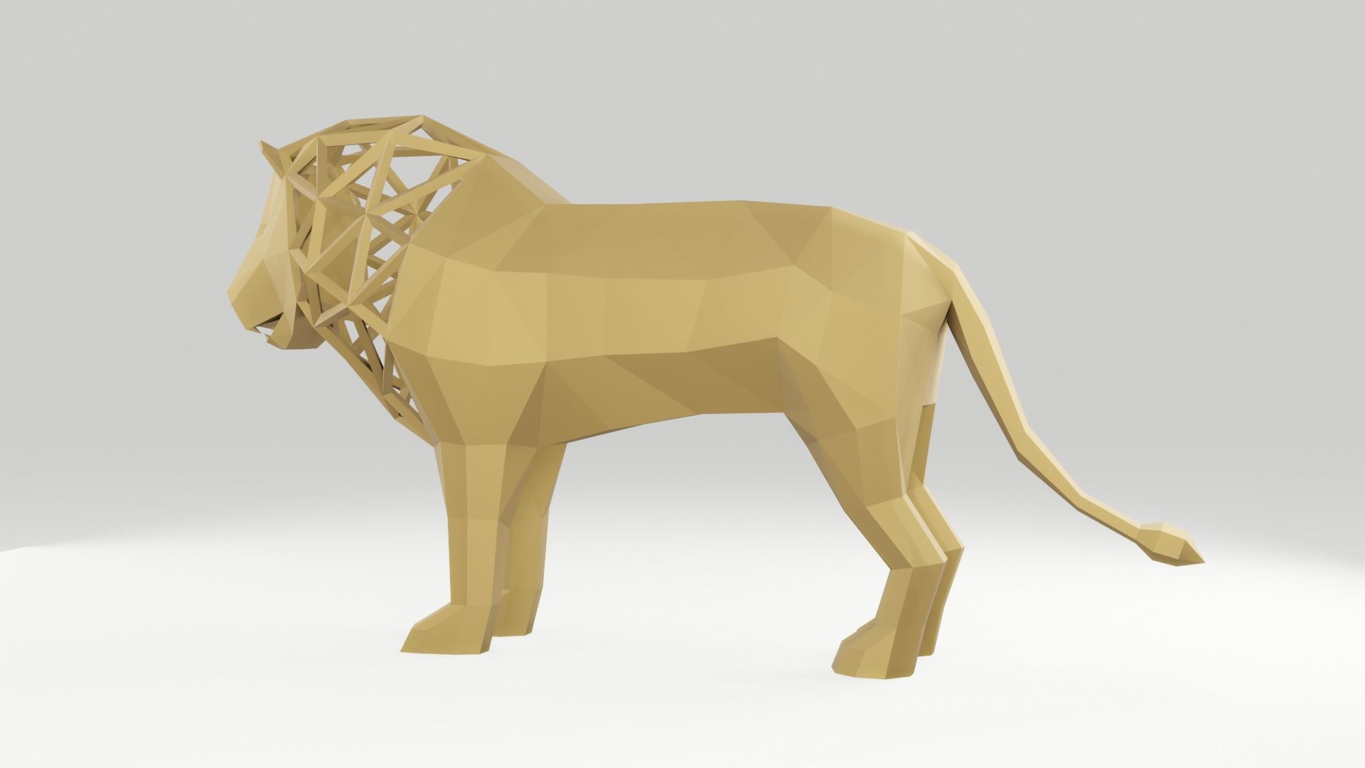 Low Poly Lion wooden sculpture of horse Low-poly 3D model_5