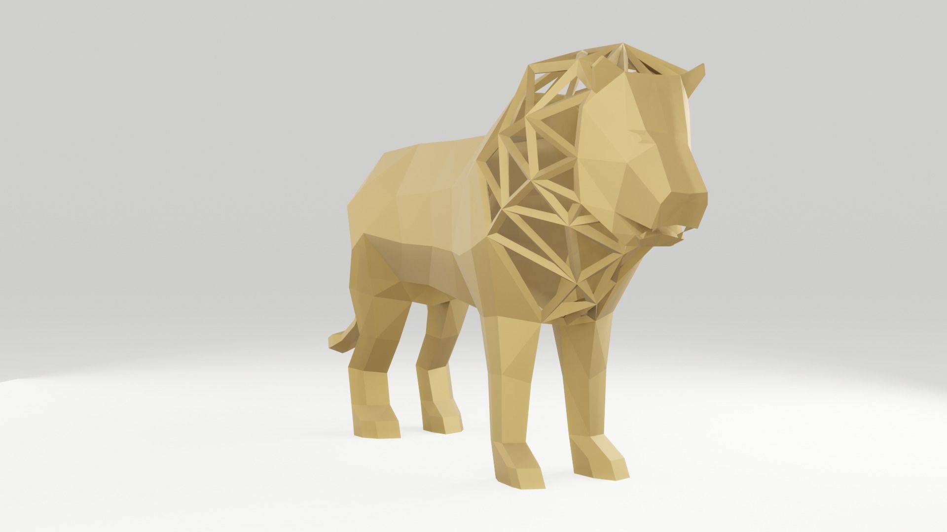 Low Poly Lion wooden sculpture of horse Low-poly 3D model_2
