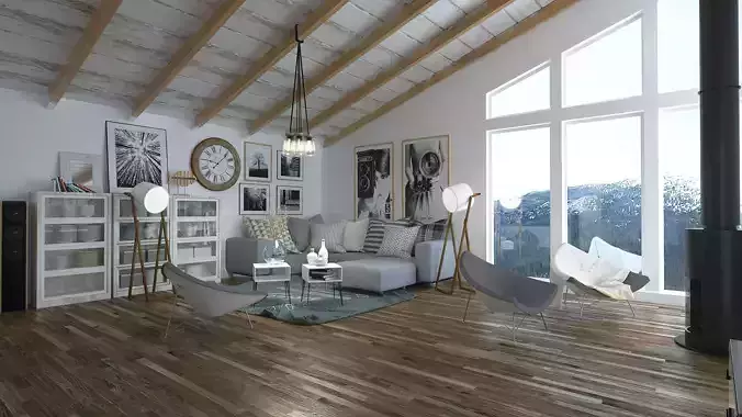 Living Room - Kitchen   Octane Render 