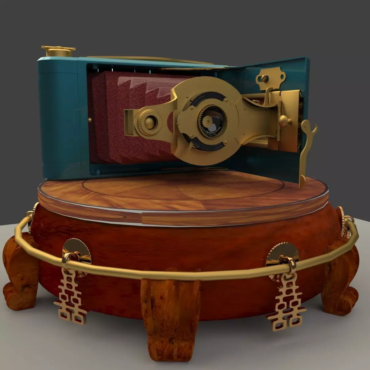 Chines display stand with old camera 3D model_0