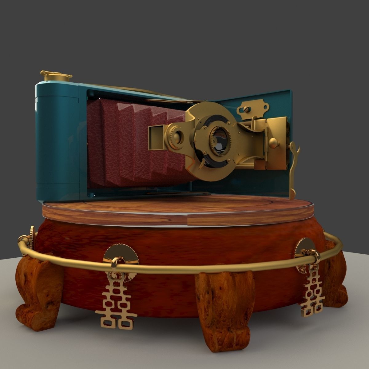 Chines display stand with old camera 3D model_1