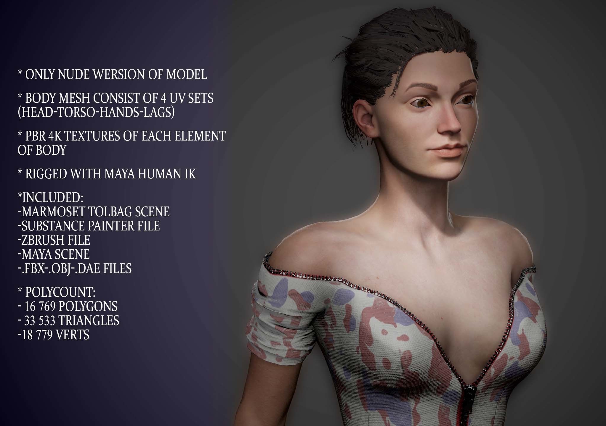 Realistic Female Model LowPoly sexy woman for sims Low-poly 3D model_3