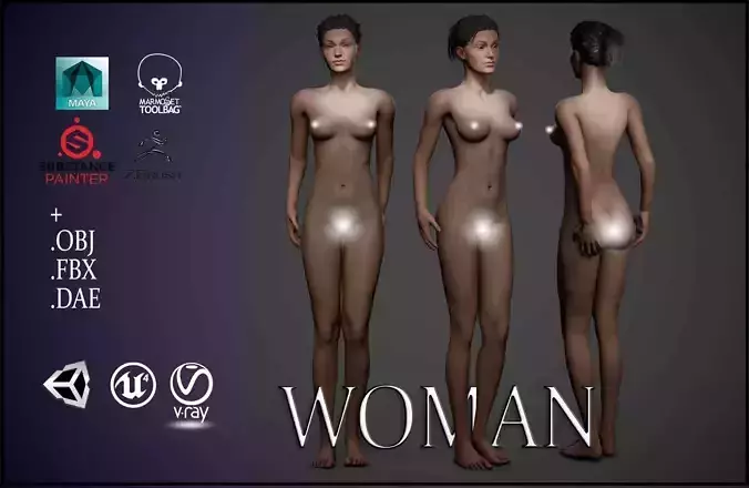 Realistic Female Model LowPoly sexy woman for sims Low-poly 3D model
