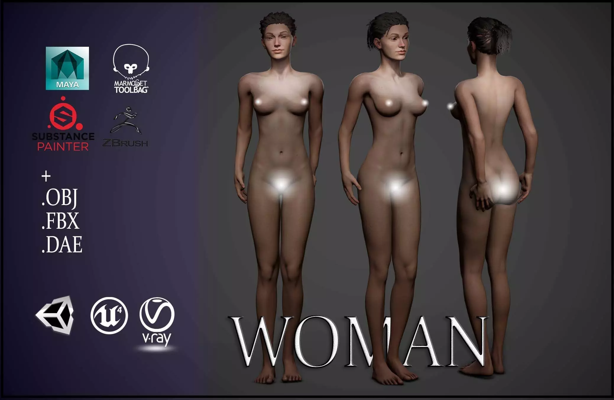 Realistic Female Model LowPoly sexy woman for sims Low-poly 3D model_0