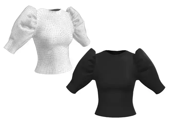 t shirt top with puff sleeves 3D model