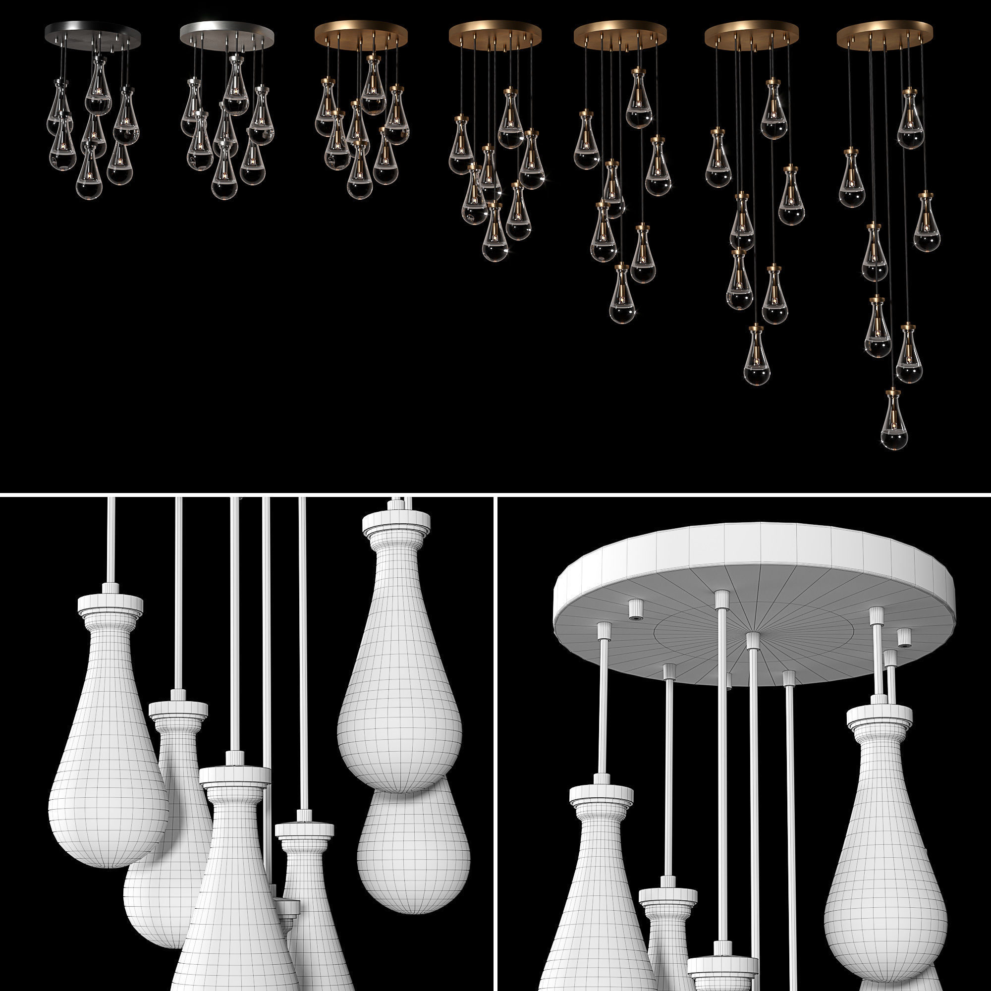 Rain Linear Chandelier 18 RH 3D model_4