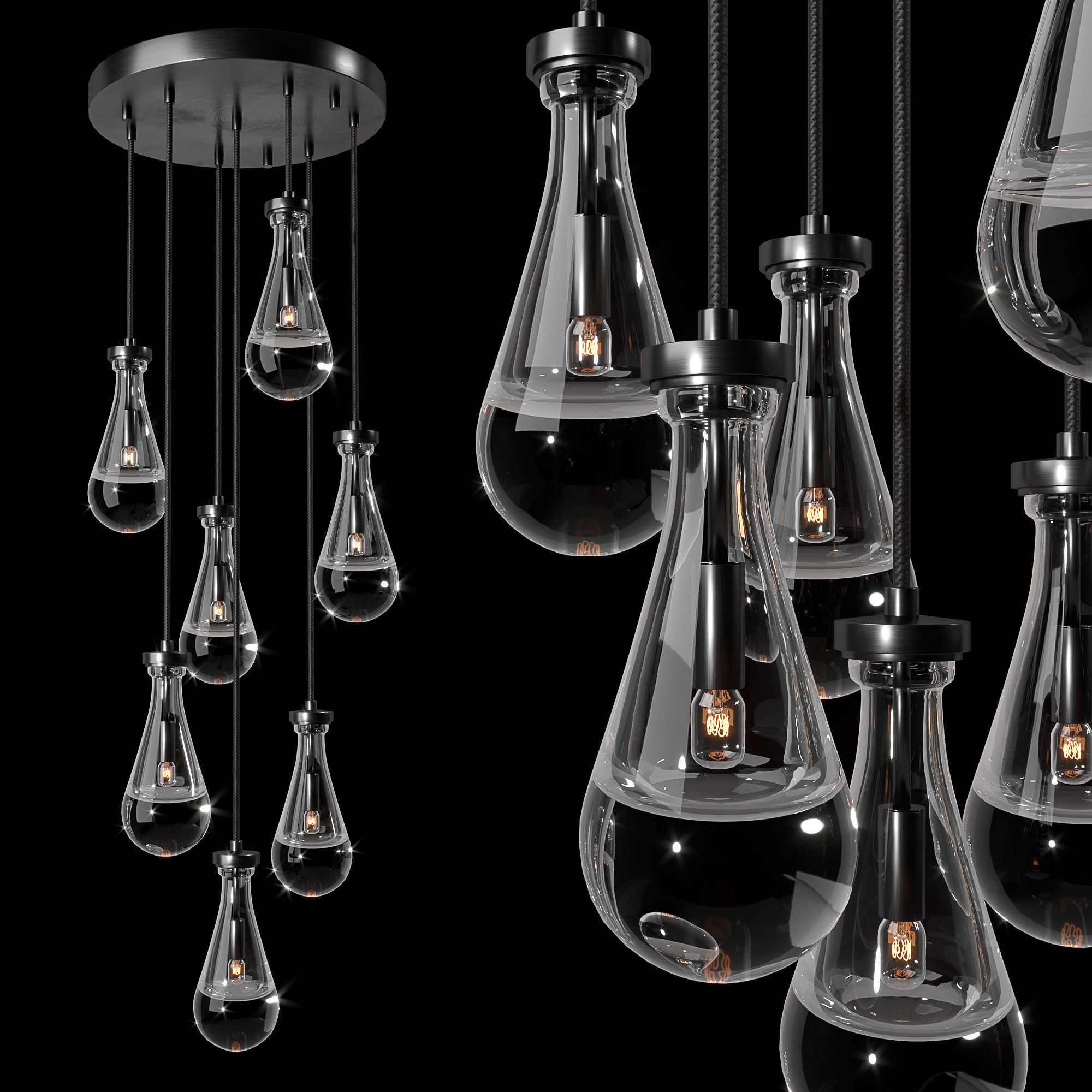 Rain Linear Chandelier 18 RH 3D model_3