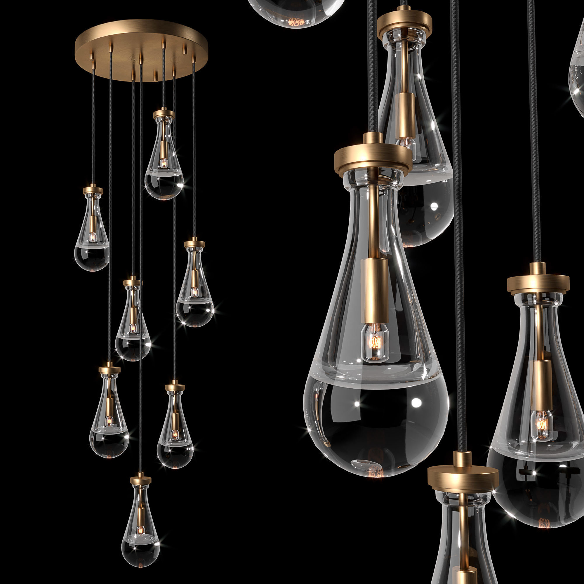 Rain Linear Chandelier 18 RH 3D model_2