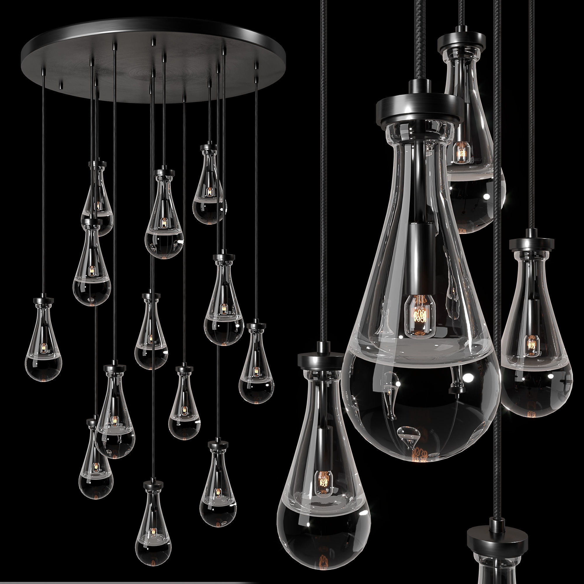 Rain Linear Chandelier 36 RH 3D model_2