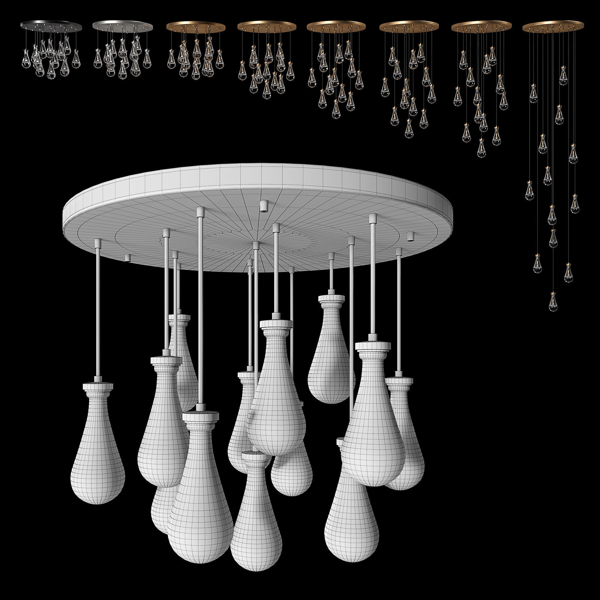 Rain Linear Chandelier 36 RH 3D model_3