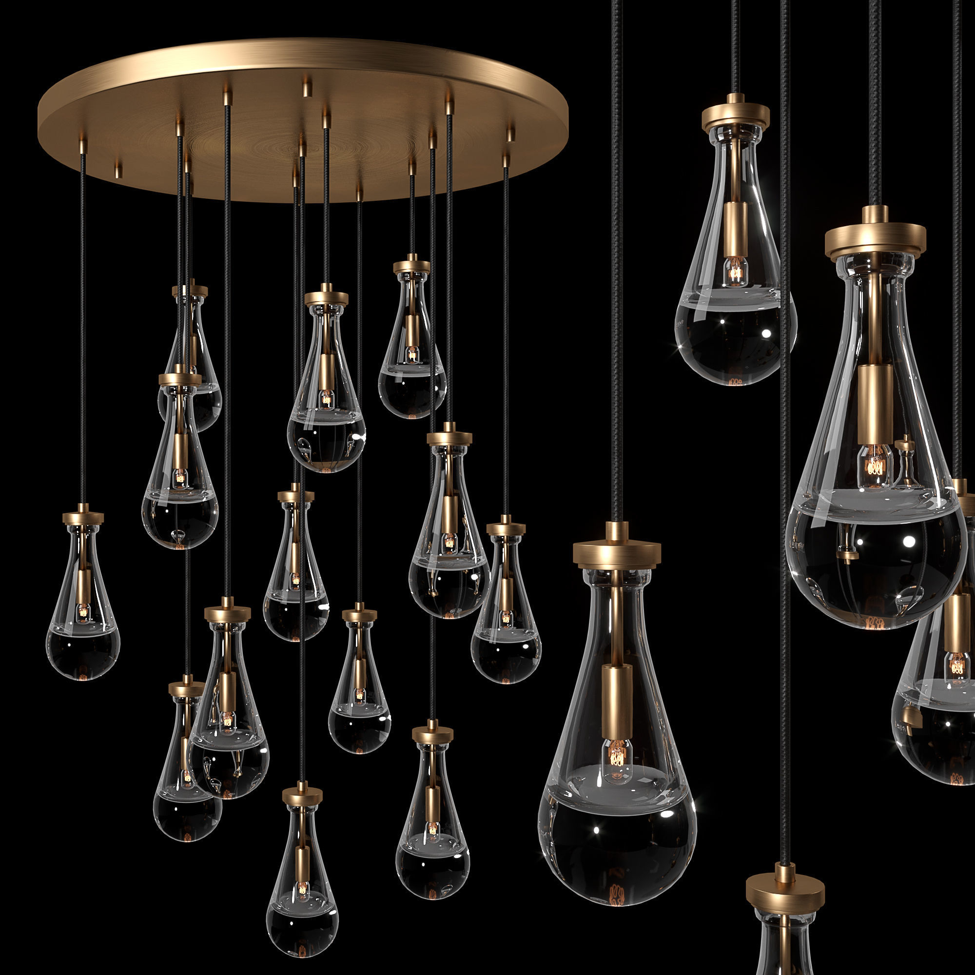 Rain Linear Chandelier 36 RH 3D model_4