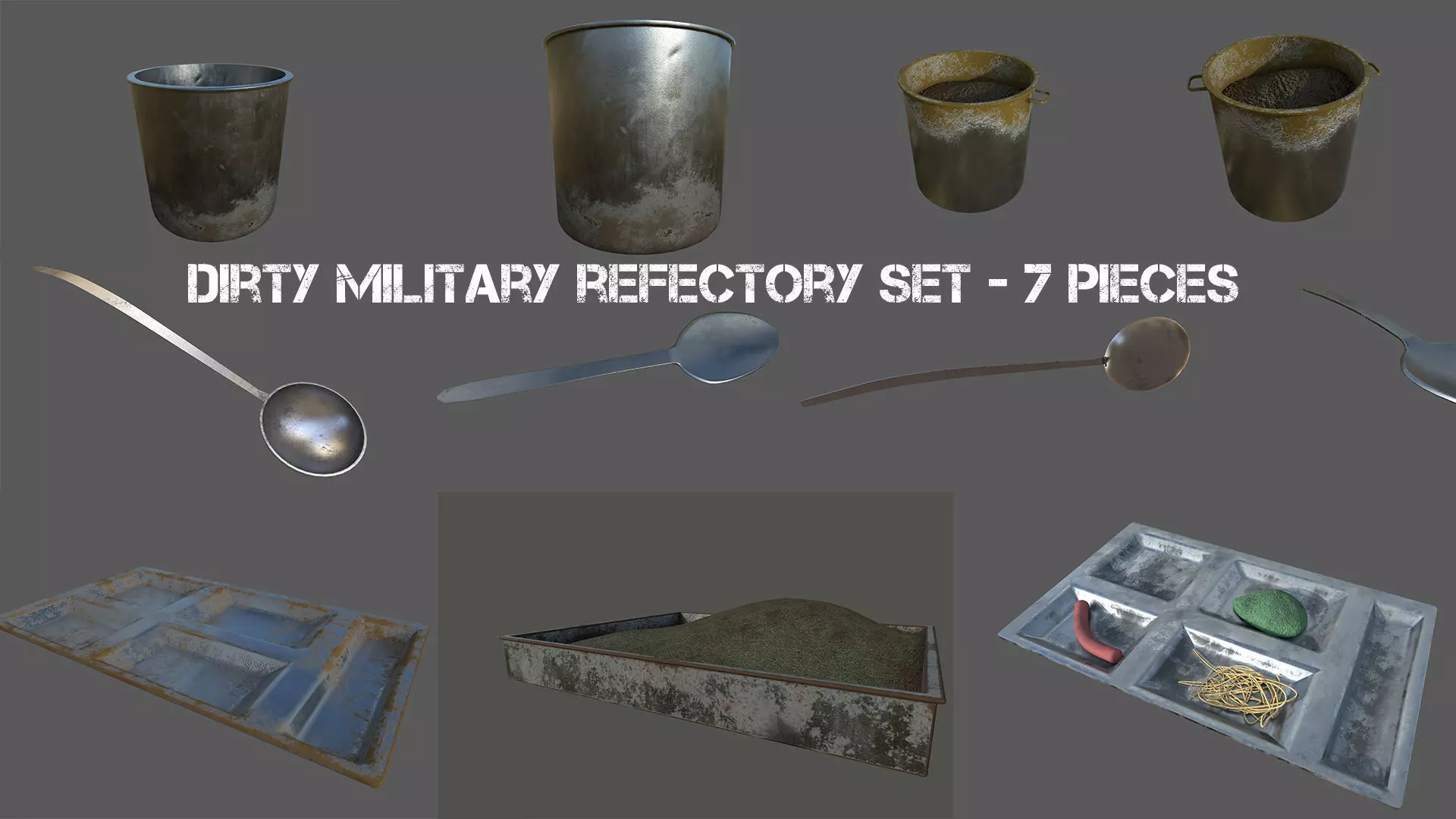 Dirty Military Refectory Set Low-poly 3D model_0
