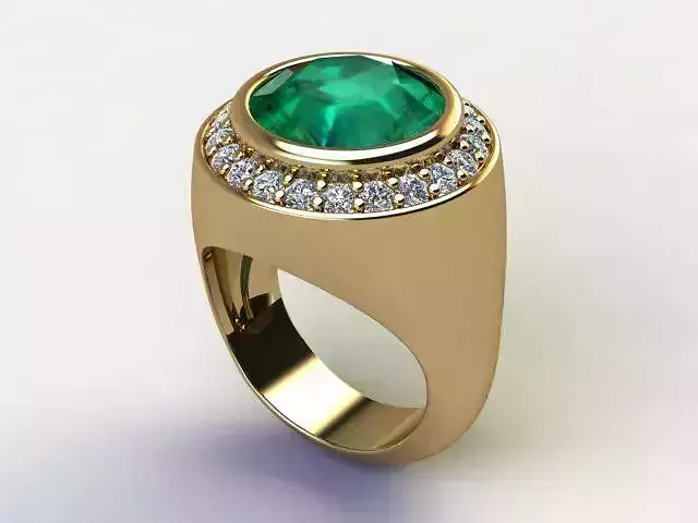 10090 gold ring with emerald stone and diamonds