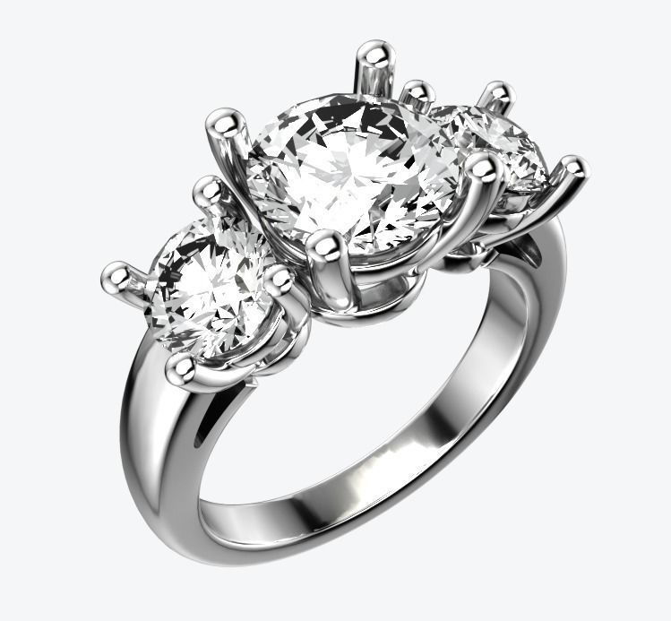 Trilogy 3 Stone Ring 3D print model_4