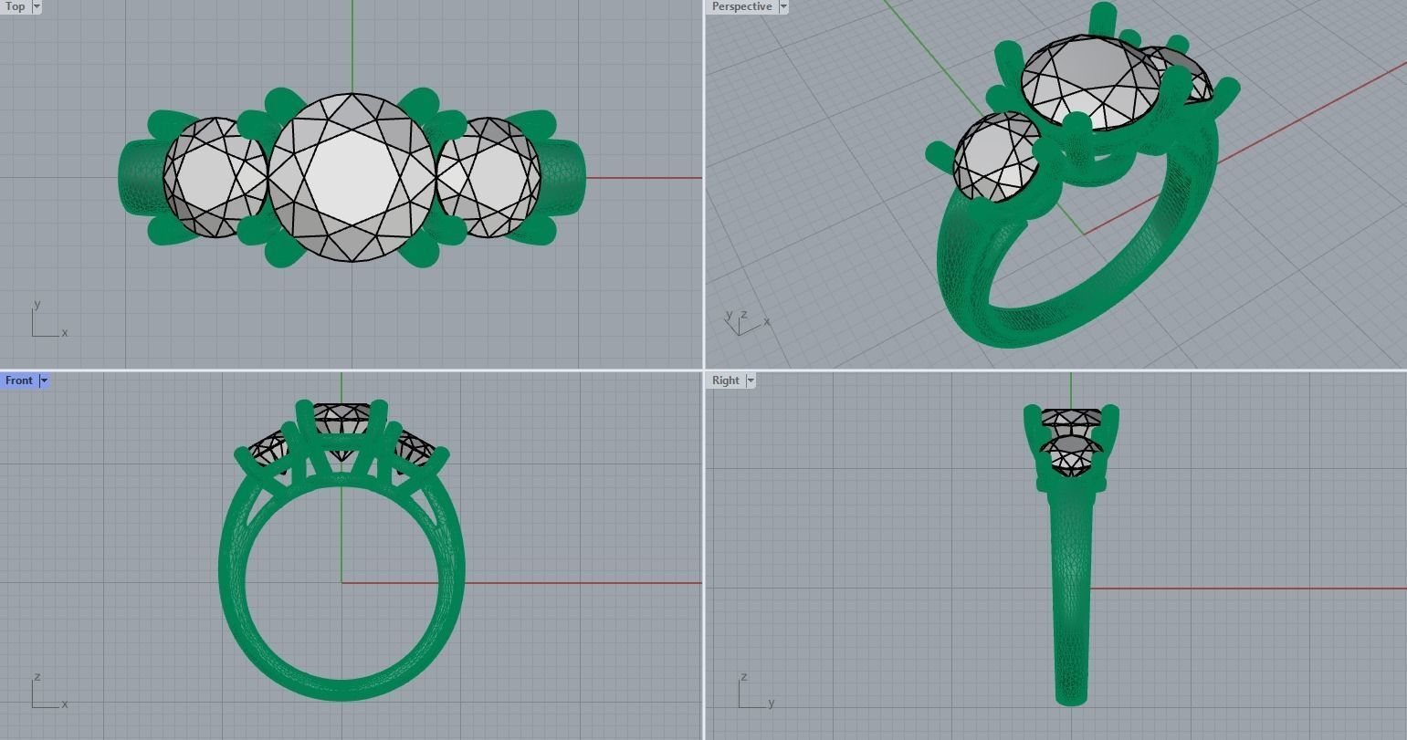 Trilogy 3 Stone Ring 3D print model_6